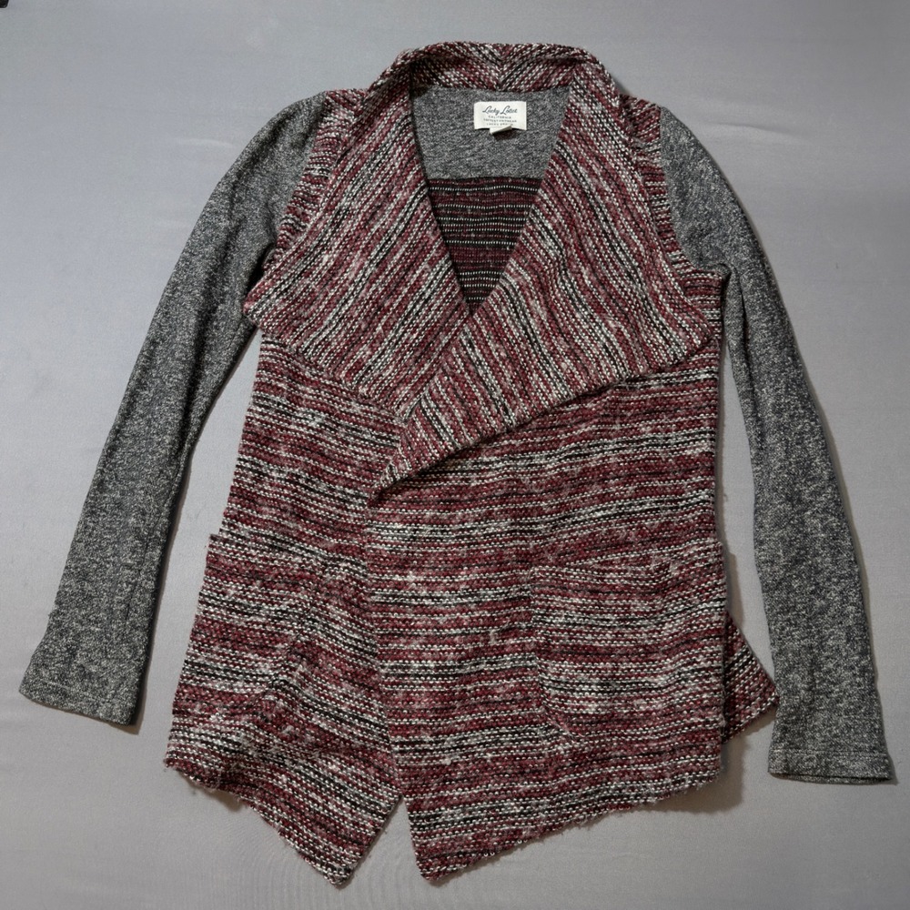 Lucky Lotus Women's Long Sleeve Knit Cardigan Sweater Red Black Marled Size S‎